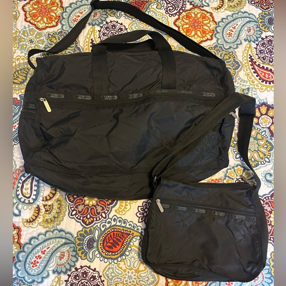 LeSportsac Black Duffle & Crossbody Handbag Set